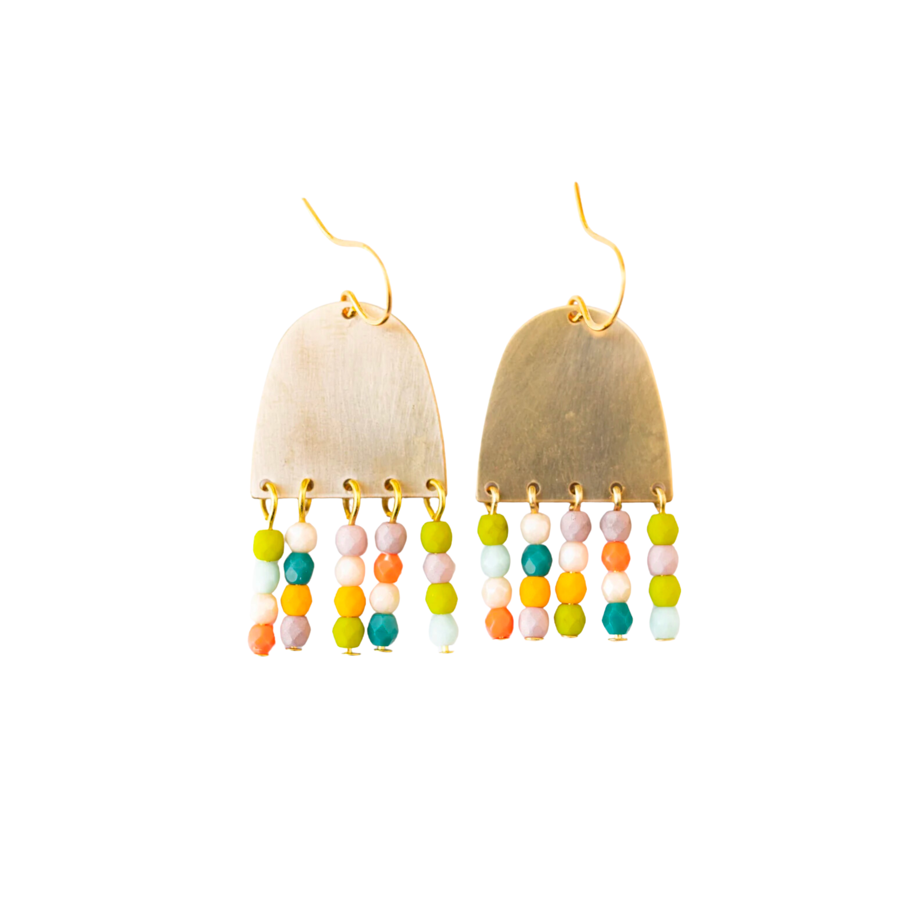 Image of Colorful Fringe Earrings, Brass Earrings with Fringe Beads