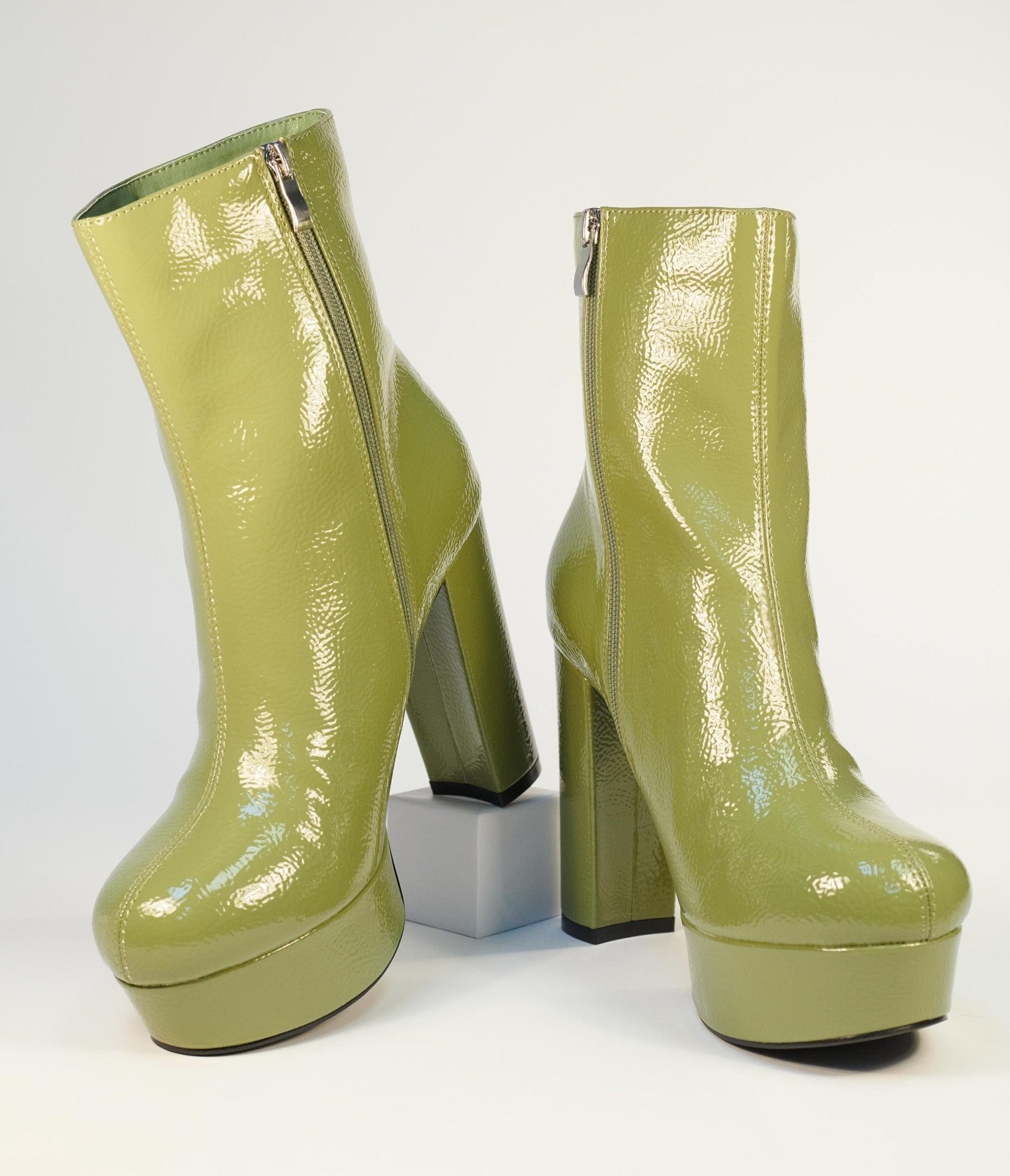 Image of Unique Vintage Avocado Green Platform Heel Ankle Boots