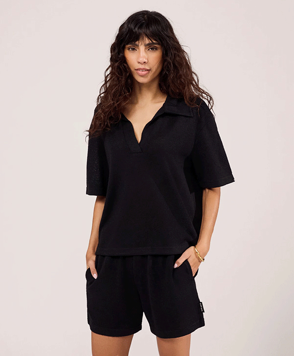 LIGHTWEIGHT COLLARED KNIT SET BLACK