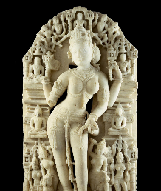 Jain Viyadevi white marble statue.