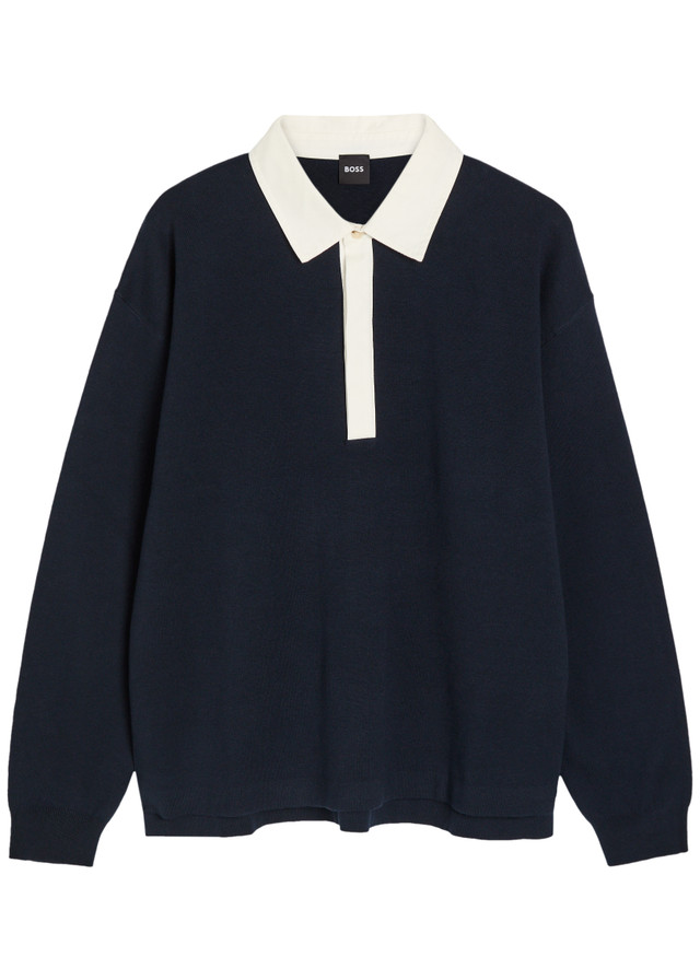 BOSS Cotton and wool-blend rugby top