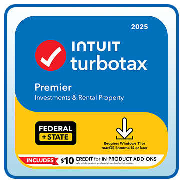 TurboTax Premier 2025 Federal E-File + State Download for PC/Mac, Includes $10 Credit In-Product
