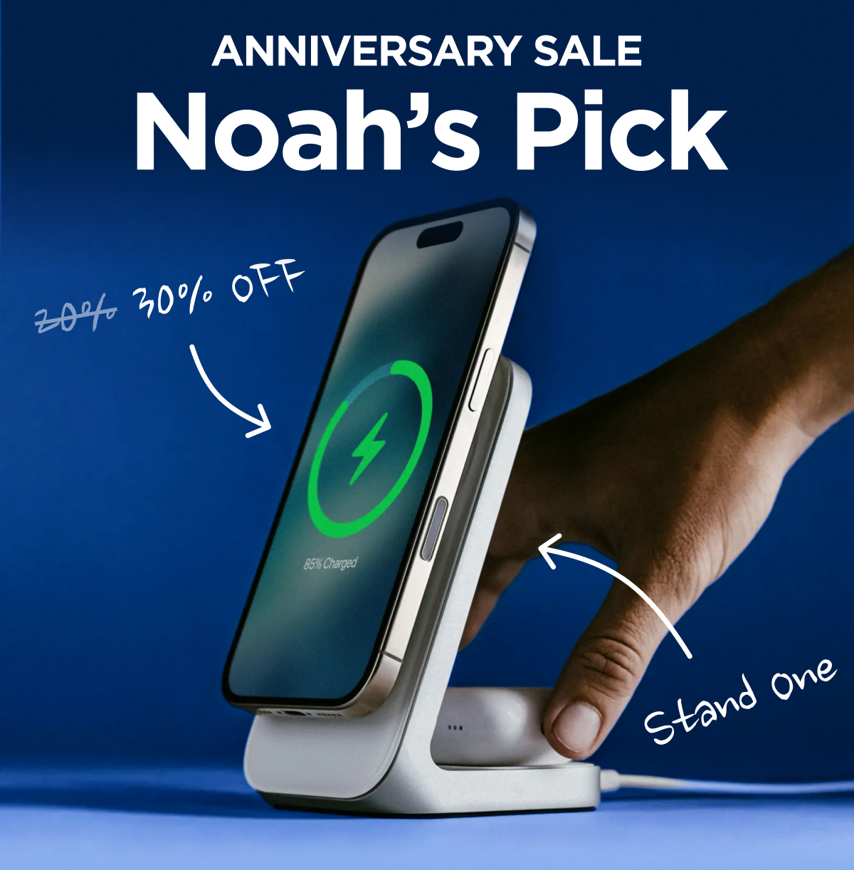 Anniversary Sale. Noah's Pick. 30% off. Stand One.