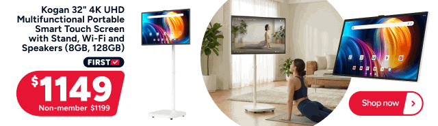 Kogan 32" 4K UHD Multifunctional Portable Smart Touch Screen with Stand, Wi-Fi and Speakers (8GB, 128GB)