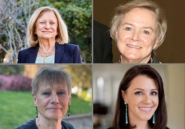 Photo collage featuring head shots, clockwise from top left, of UCLA professors Eva Baker, Elizabeth Ligon Bjork, Angela Riley and Ursula Heise