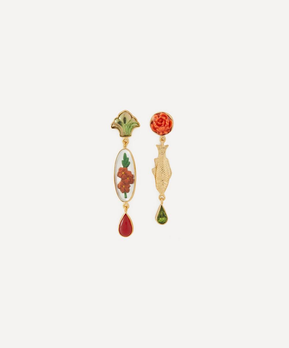 Grainne Morton 18ct Gold-Plated Fish and Vintage Cabochon Drop Earrings