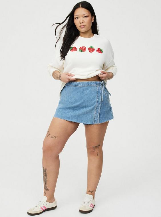 Mid-Rise Drapey Denim Skort