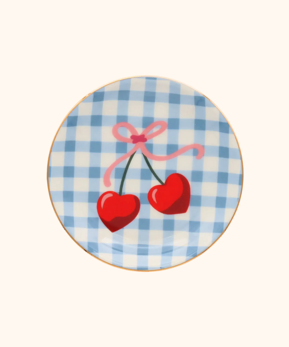 Gingham Cherry Trinket Tray