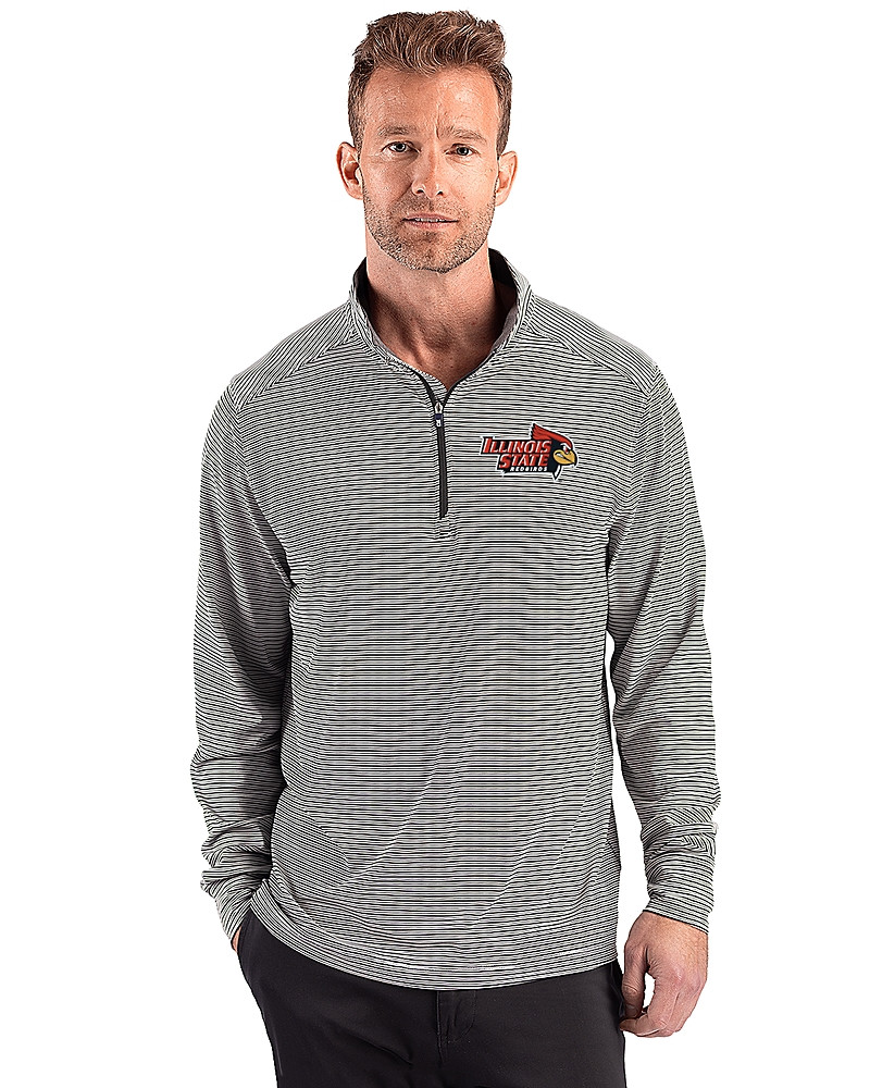 Image of Illinois State Redbirds Cutter & Buck Forge Recycled Double Stripe Four-Way Stretch Mens Quarter Zip Pullover