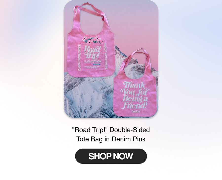 "Road Trip!" Double-Sided Tote Bag in Denim Pink