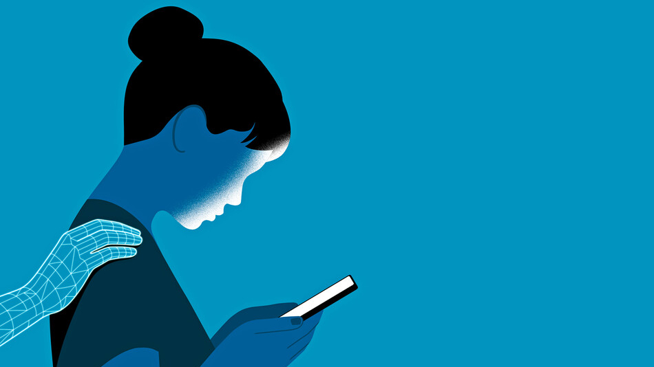 Illustration of a woman using Ai as a therapist