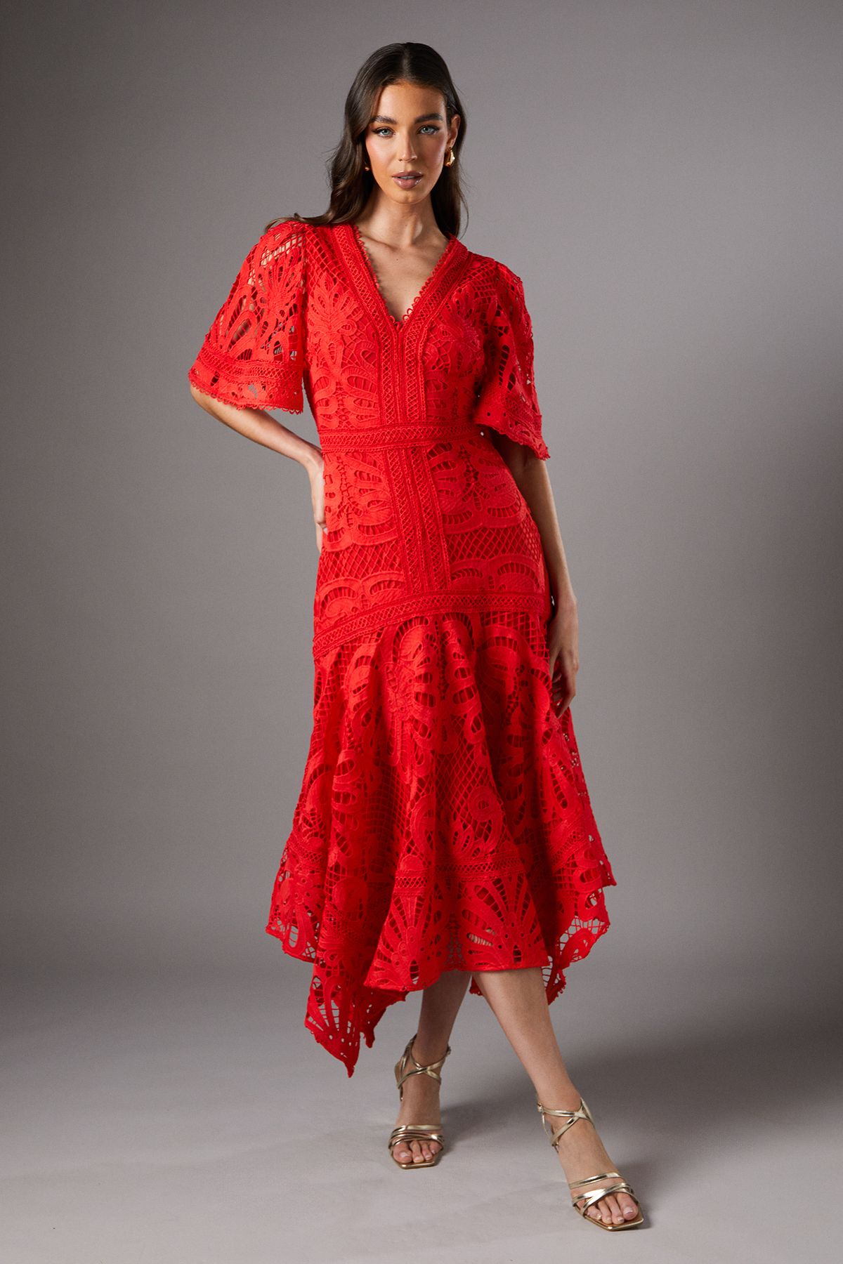 Placement Lace Hanky Hem Dress