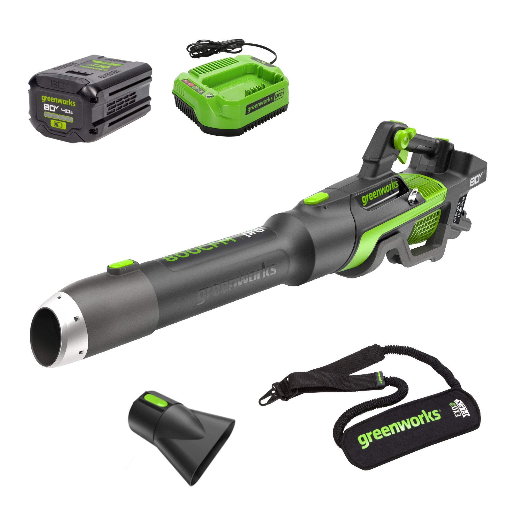 Greenworks 80V 800CFM Brushless Leaf Blower with 4Ah Battery and Charger