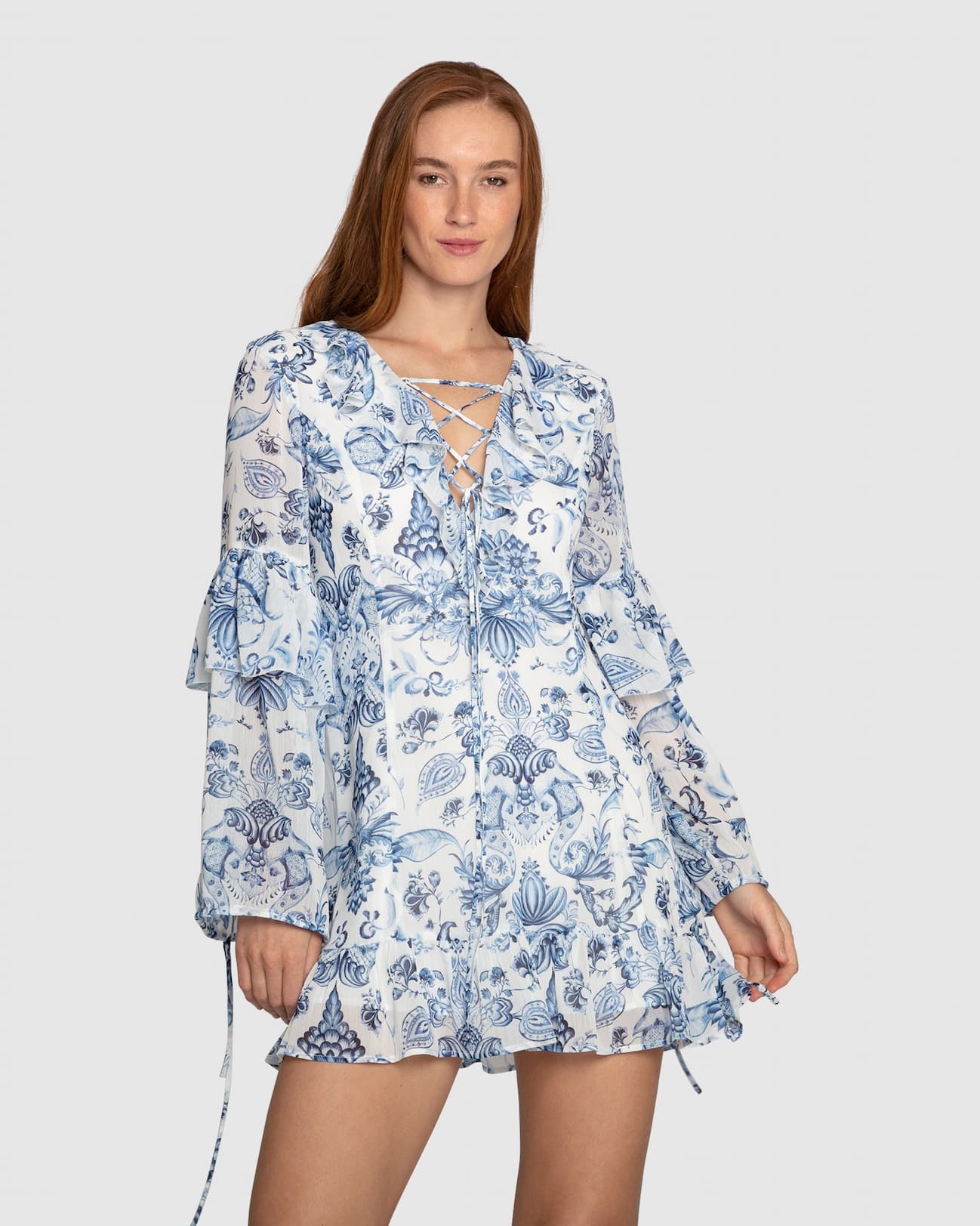 Mad About You Floral Print Mini Dress - White/Blue