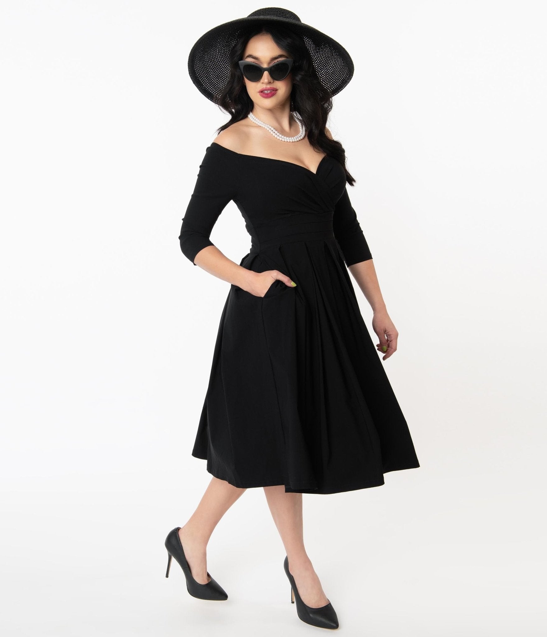 Image of Unique Vintage 1950s Black Marceline Swing Dress