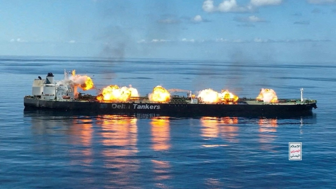 A Houthi attack on an oil tanker in the Red Sea earlier this month. 
