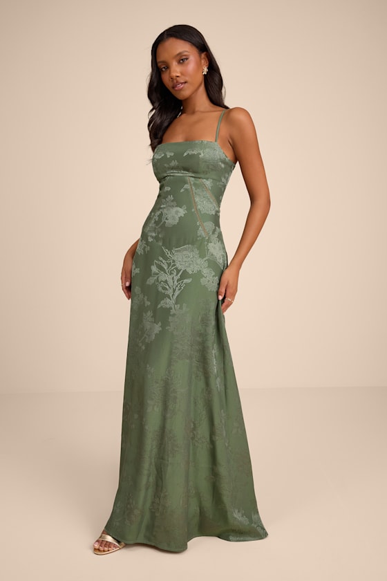 Image of Elin Sage Floral Jacquard Lace-Up Maxi Dress