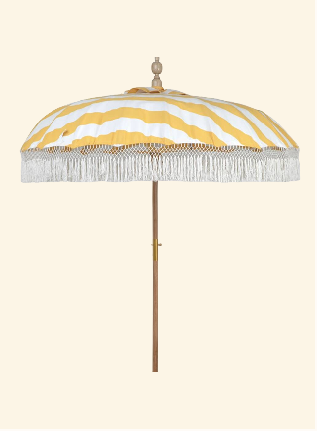 Sunningdale Yellow Striped Teak Parasol