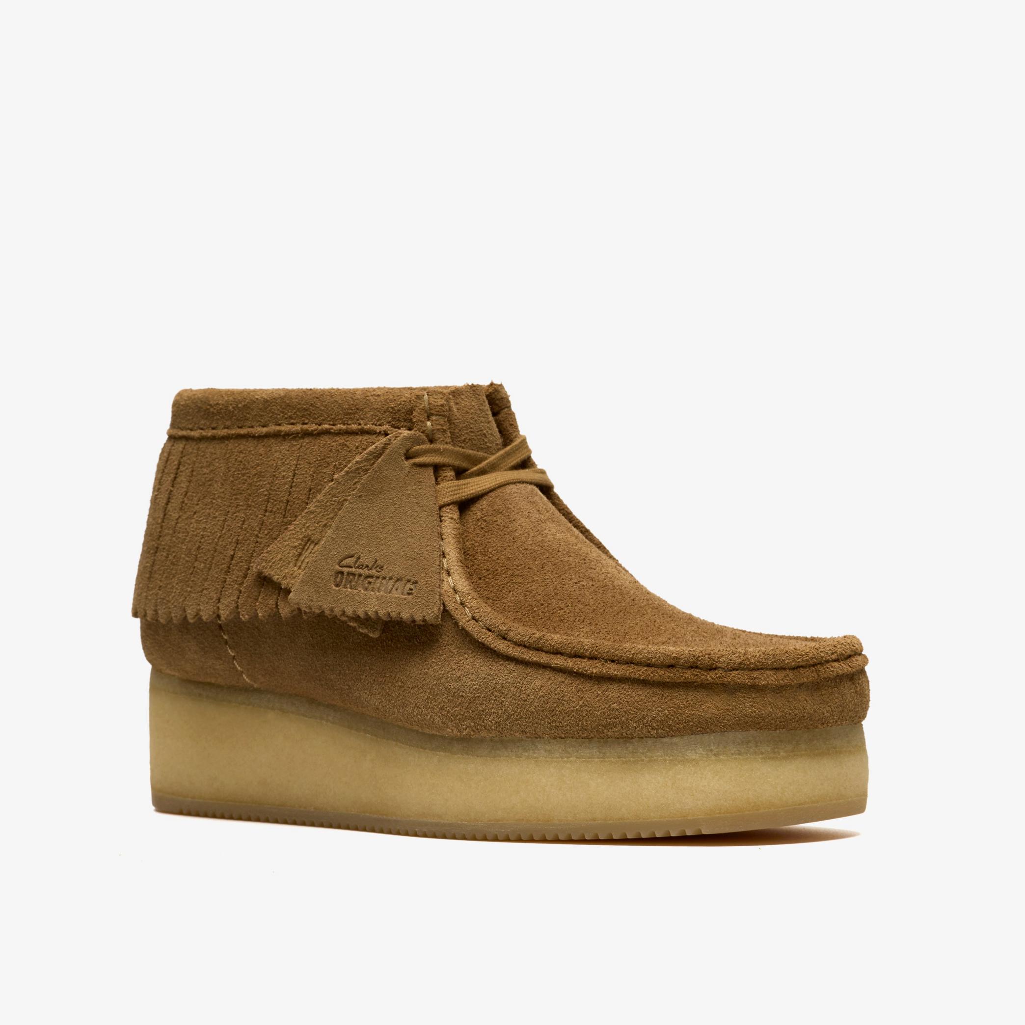 Shop Wallabee Wedge Fringe Light Tan Suede