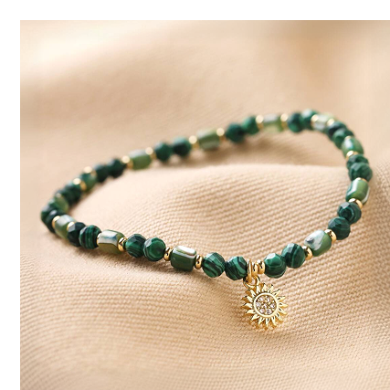 Green Semi Precious Bracelet With Gold Plated Sun Charm