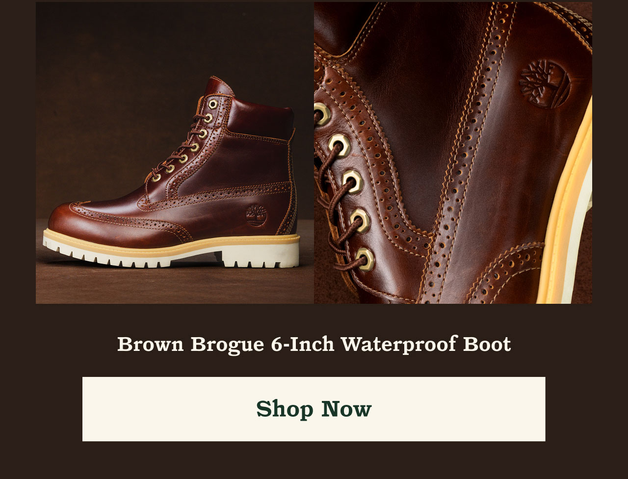 Brown Brogue 6-Inch Waterproof Boot. Shop Now.