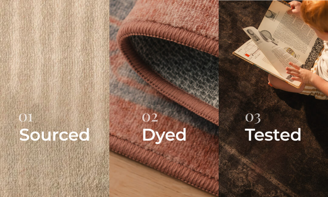 01 - Sourced. 02 - Dyed. 03 - Tested.