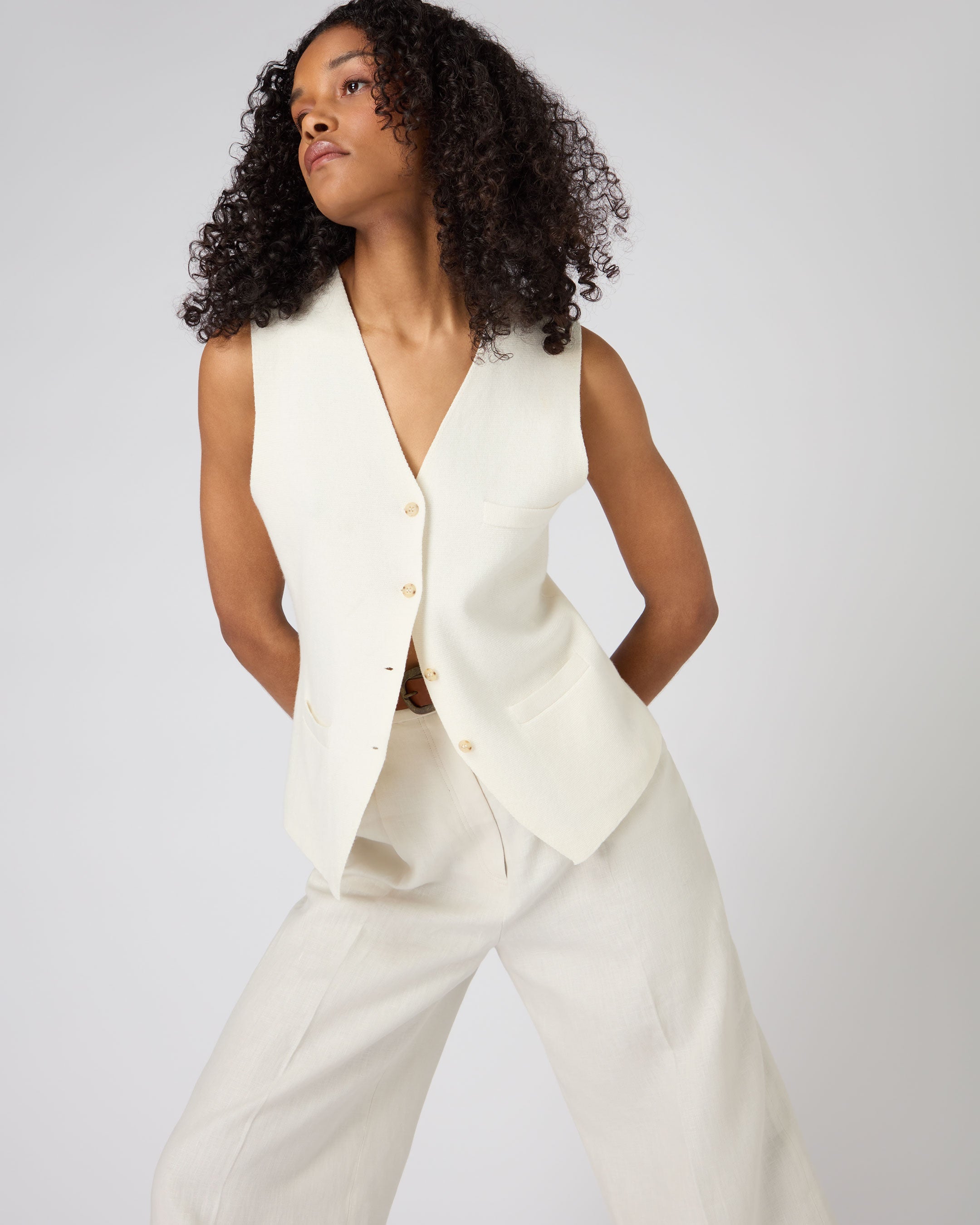 Image of Women's Mila Cotton Cashmere Silk Waistcoat New Ivory White