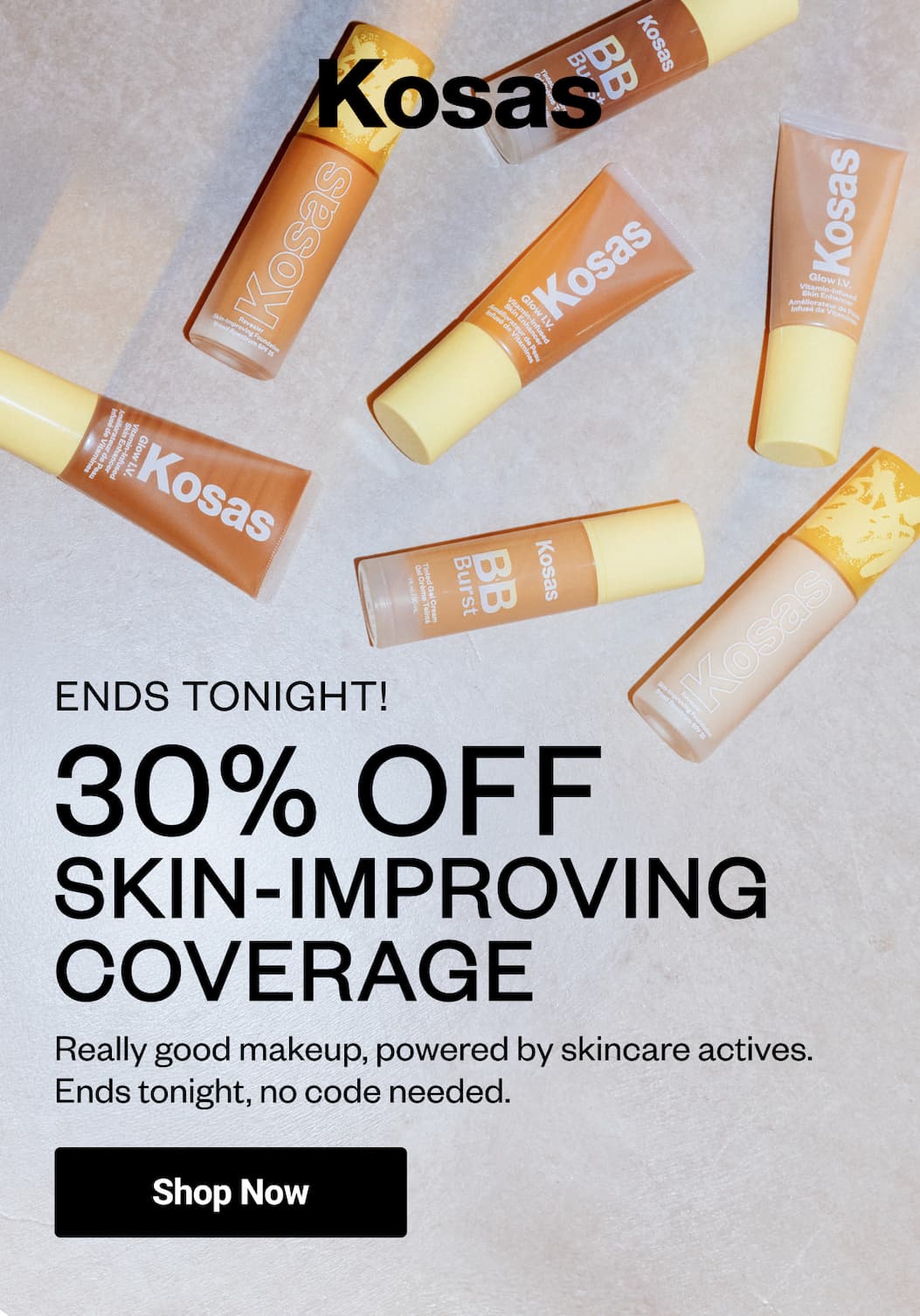 Really good makeup, powered by skincare actives. Ends tonight, no code needed.