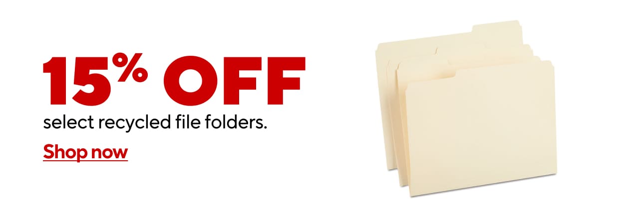 Save 15% on select recycled file folders
