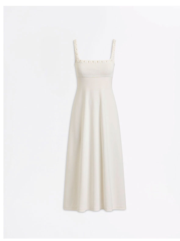 Crepe Knit Diasy Neck Dress Cream