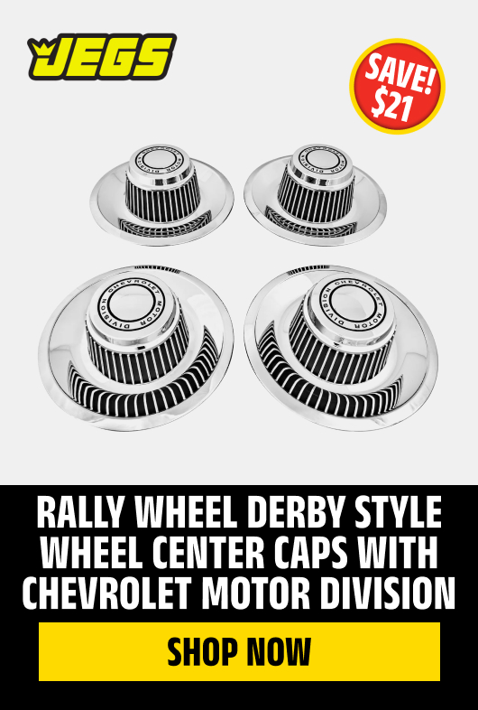 Rally Wheel Derby Style Wheel Center Caps with Chevrolet Motor Division
