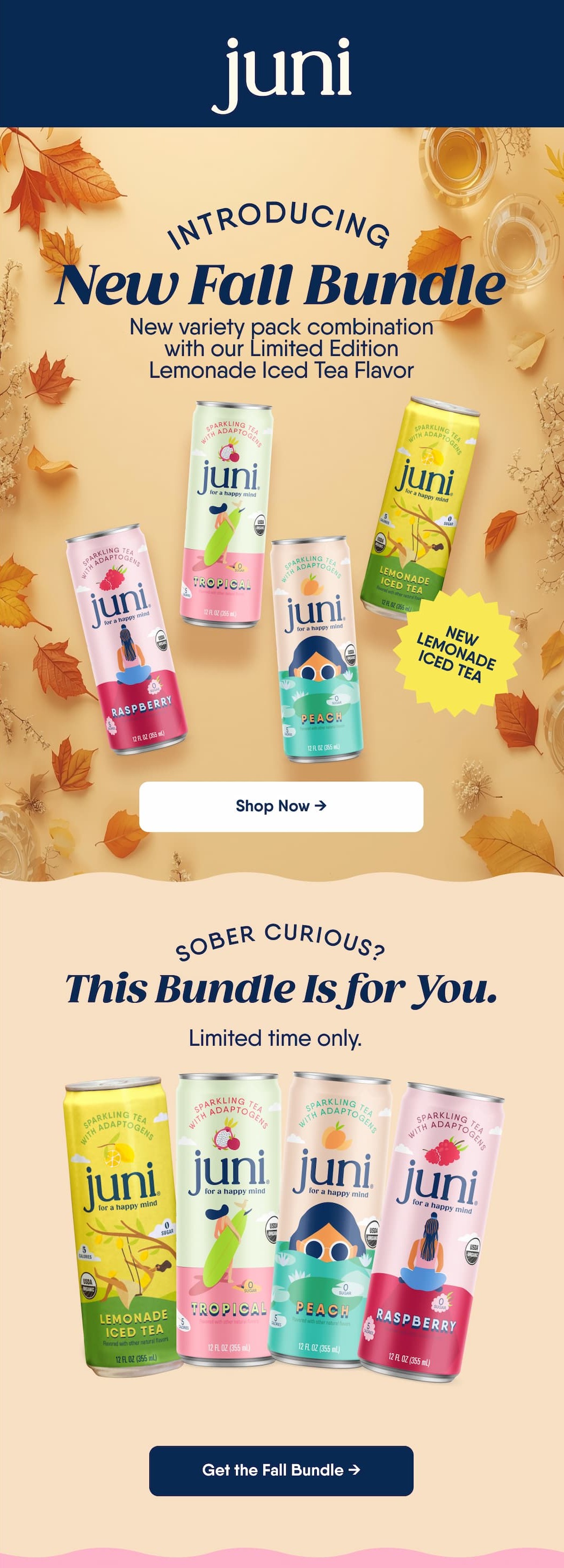 Introducing New Fall Bundle. New variety pack combination with our Limited Edition Lemonade Iced Tea Flavor. Shop Now → Sober curious? This Bundle Is for You. Limited time only. Get the Fall Bundle → 