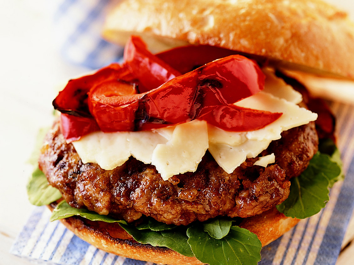 Sausage Burgers with Grill Roasted Pepper