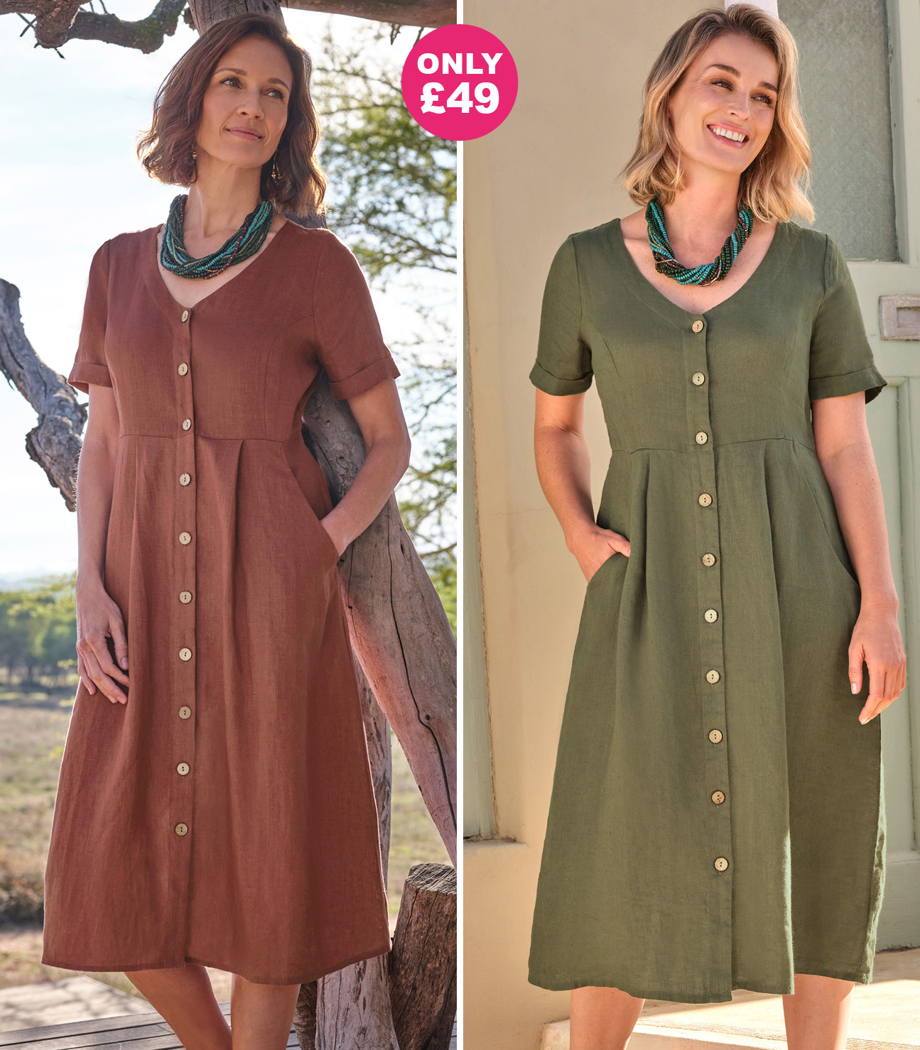 Button Through Linen Dress
