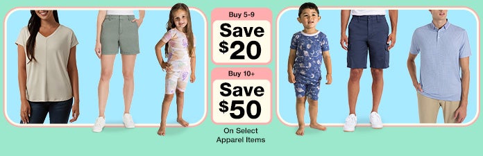 Buy 3 and save $10 on select apparel items