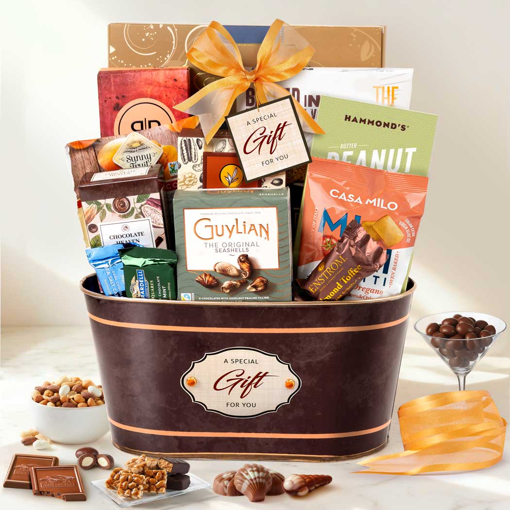 Chocolate Delight Gift Basket with assorted chocolates.