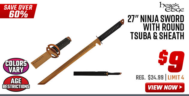 Hero's Edge 27'' Ninja Sword with Round Tsuba & Sheath