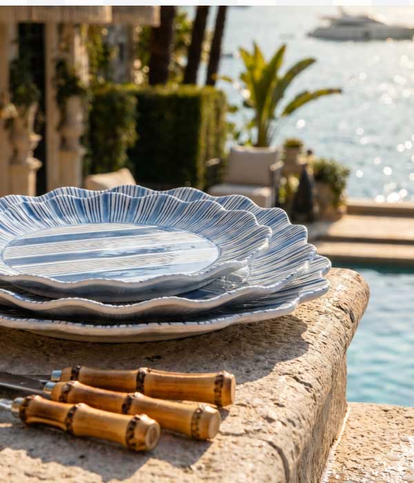 Juliska Cabana Stripe Coastal Beach Ocean Melamine Dinner Plate - Set of 4