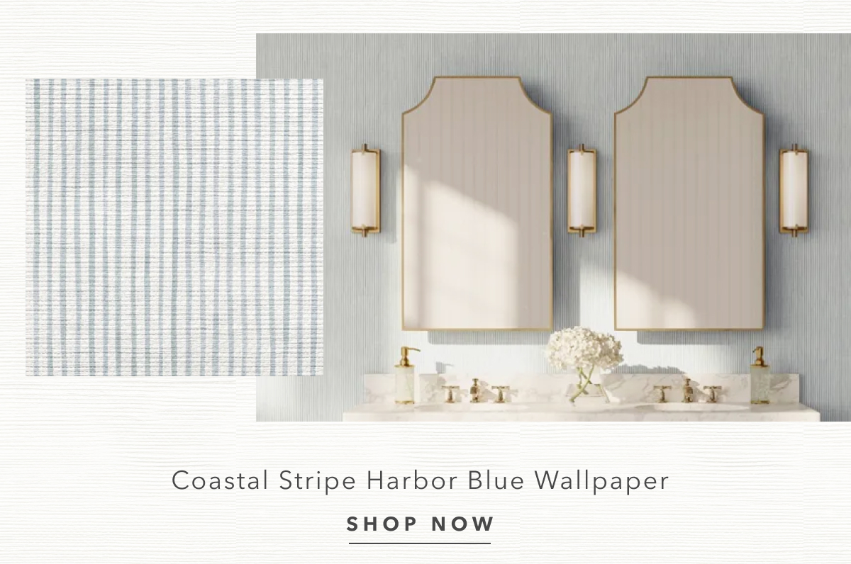 Coastal Stripe Harbor Blue Grasscloth Wallpaper