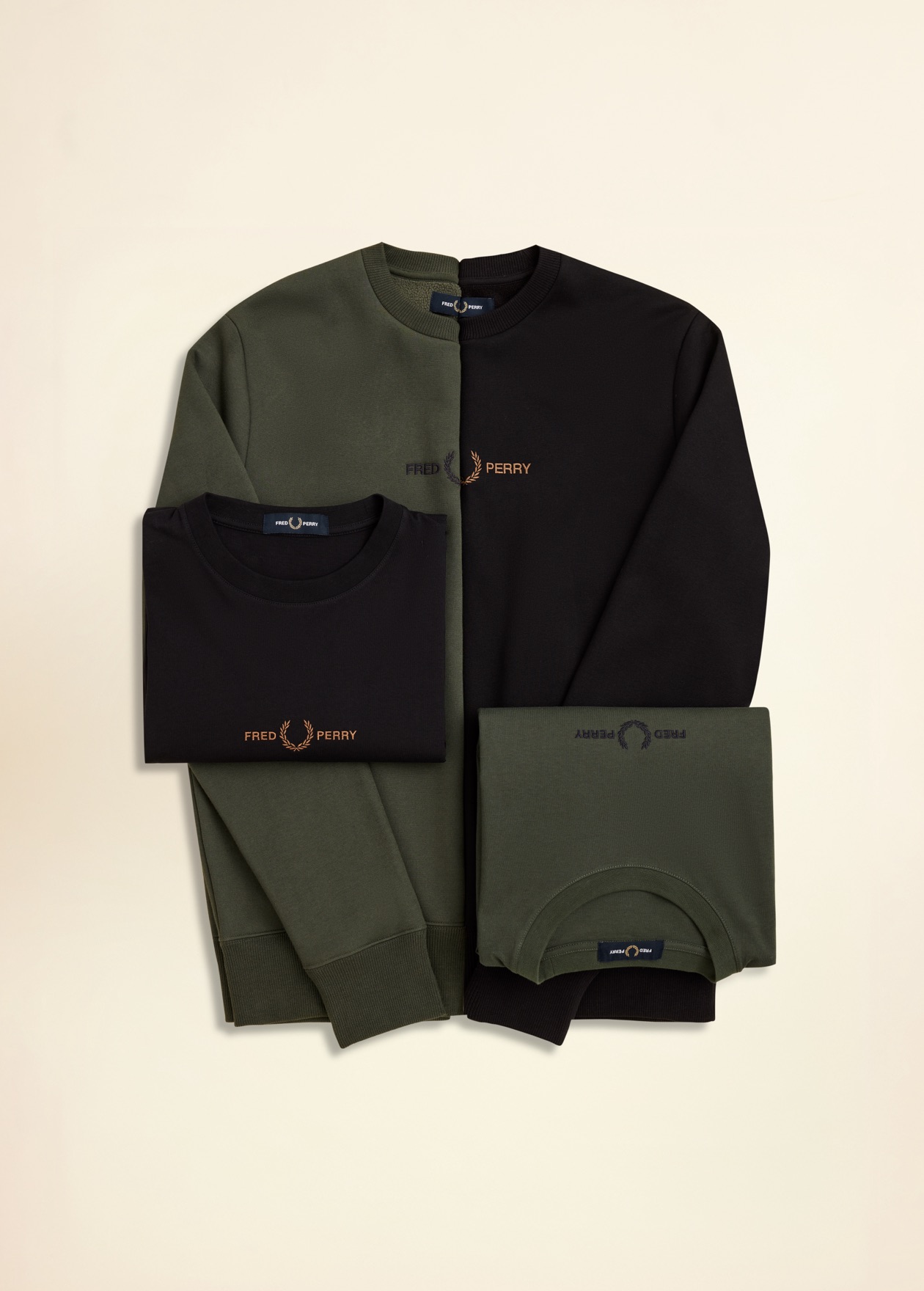 Fred Perry Sweatshirts and T-Shirts in Court Green and Black / Shaded Stone