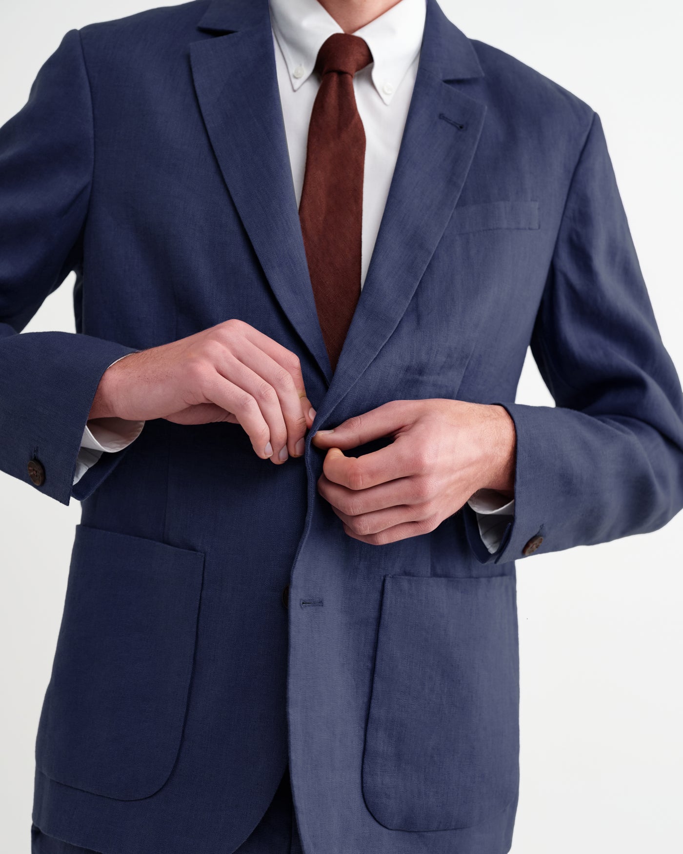 Fintry - Mid Blue Linen Single-Breasted Blazer

