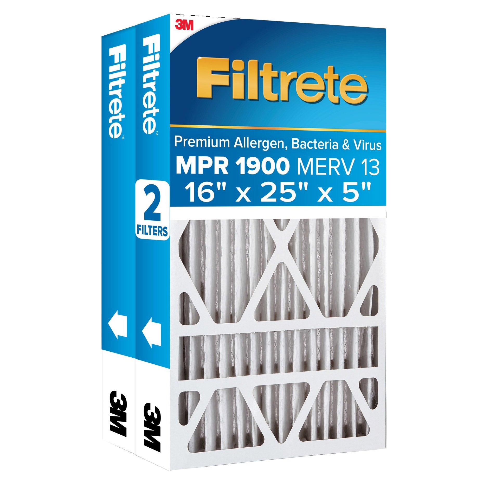 3M Filtrete 1900 Series Premium Allergen Deep Pleat Air Filter, 2-Pack