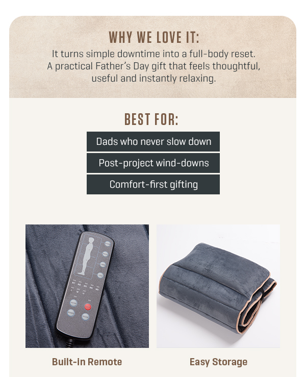 Get 20% off our Heated Full Body Massage Mat, the perfect gift for Dad this Father's Day