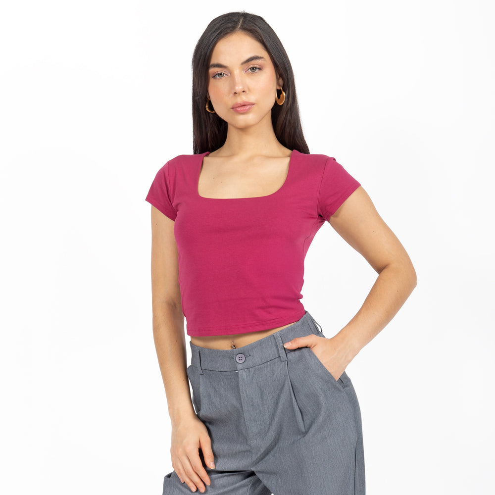 Playera Básica Slim Fit Crop-VINO / M