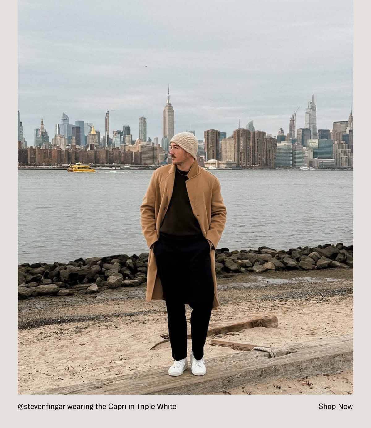 @stevenfingar wearing the Capri in Triple White Shop Now