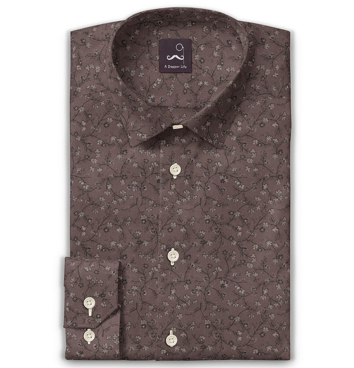 Image of Pure Cotton - Semi-Spread Collar - Long Sleeve - Chestnut Vine
