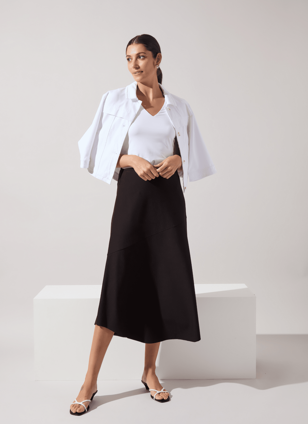 Image of Drapey Ponte A-Line Midi Skirt