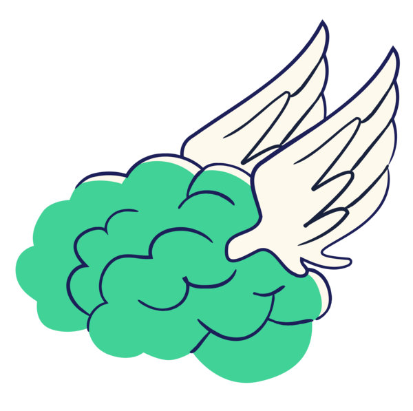 colorful brain with wings doodle