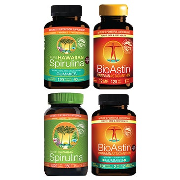 BioAstin Hawaiian Astaxanthin or Pure Hawaiian Spirulina, Capsules or Gummies
