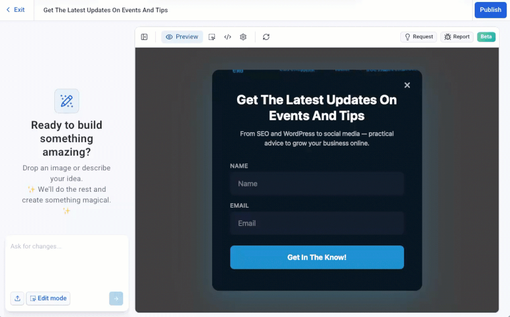 GIF showing where to grab share a link in the AI form builder